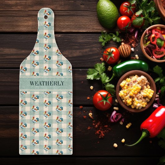 Rooster Monogram für rustikale Karo | Name Schneidebrett