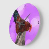 Rooster Nosy Parker, Pink Large Wall Clock. Große Wanduhr (Winkel)