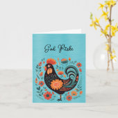 Rooster Orange Black Turquoise God Påske Karte (Gelbe Blume)