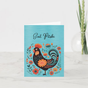 Rooster Orange Black Turquoise God Påske Karte