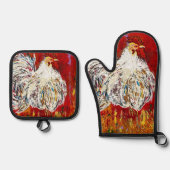 Rooster Oven Mitt Ofenhandschuh & Topflappen-Set (Vorderseite)