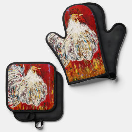 Rooster Oven Mitt Ofenhandschuh & Topflappen-Set