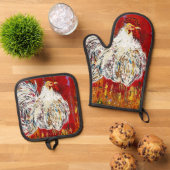 Rooster Oven Mitt Ofenhandschuh & Topflappen-Set (Oben Unten)