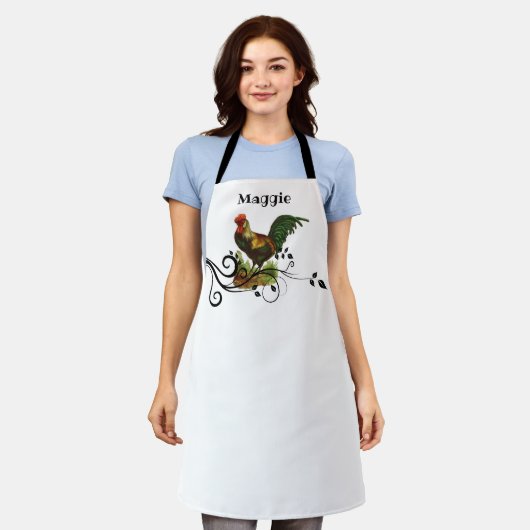 Rooster Personalisiert White Schürze (Getragen)