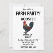 Rooster Petting Zoo Ich Weckte Frühe Funny Rooster Einladung (Vorderseite)