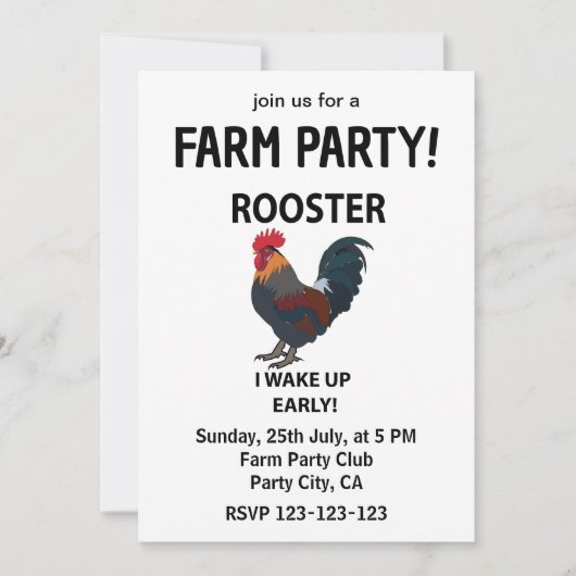 Rooster Petting Zoo Ich Weckte Frühe Funny Rooster Einladung (Vorderseite)