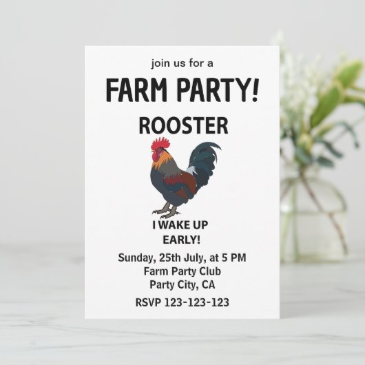Rooster Petting Zoo Ich Weckte Frühe Funny Rooster Einladung (Stehend Vorderseite)