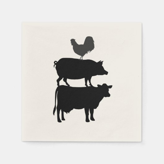 Rooster Pig Cow Barnyard Party Paper Napkin Serviette (Vorderseite)