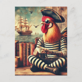 Rooster-Pirate mit Kaffee Postkarte