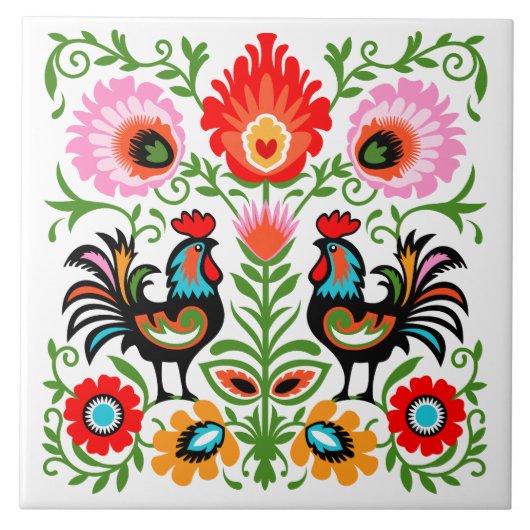 Rooster Polish Folk Tile Fliese (Vorderseite)