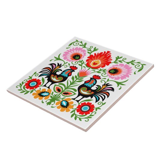 Rooster Polish Folk Tile Fliese (Seite)