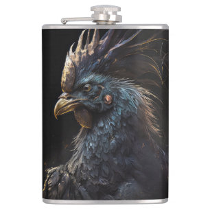 Rooster Portrait Animal Nature Dark Paint Flachmann