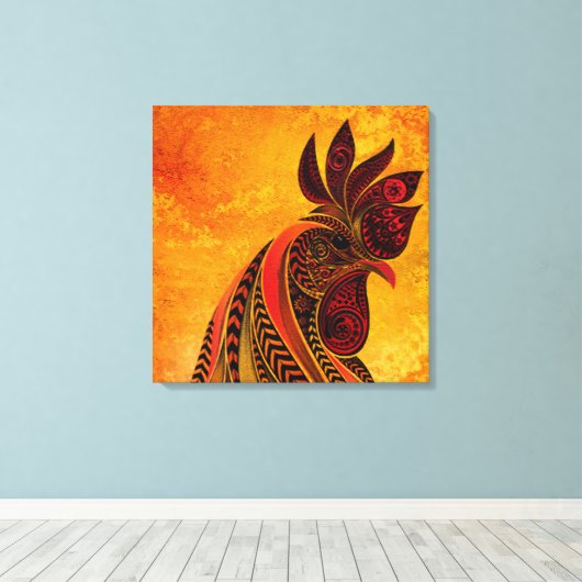 Rooster Portrait Imitate Canvas Print Leinwanddruck (Insitu (Holzboden))
