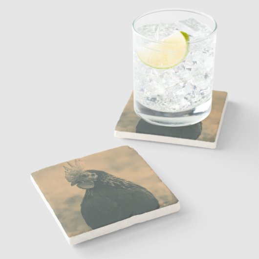 Rooster Portrait Steinuntersetzer (Seitenansicht)