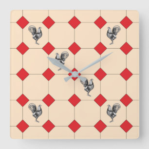 Rooster Quadratische Wanduhr
