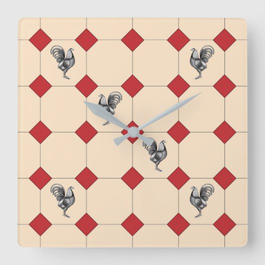 Rooster Quadratische Wanduhr (Vorderseite)