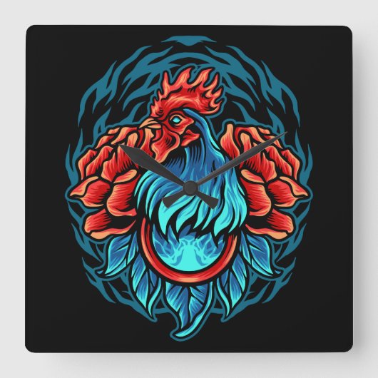 Rooster  quadratische wanduhr (Vorderseite)