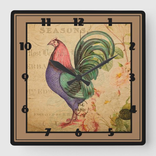 Rooster Quadratische Wanduhr (Vorderseite)