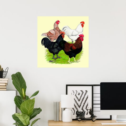 Rooster-Quartett für Heavy Rasse Poster (Heimbüro)