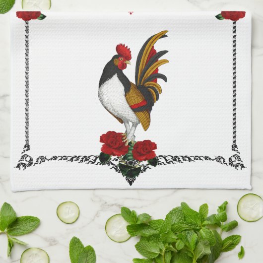 Rooster Red Black Gold Geschirrtuch (Gefaltet)