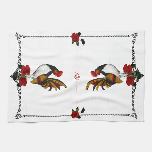 Rooster Red Black Gold Geschirrtuch (Horizontal)