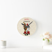 Rooster Red Black Gold Runde Wanduhr (Zuhause)