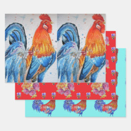 Rooster Red Chicken Cockerel Bird Frische Pasta ma Geschenkpapier Set