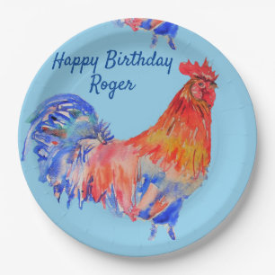 Rooster Red Watercolor Geburtstagsparty Paper Plat Pappteller