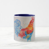 Rooster Red Watercolor Roosters Colorful Bird Tasse (Zentrum)