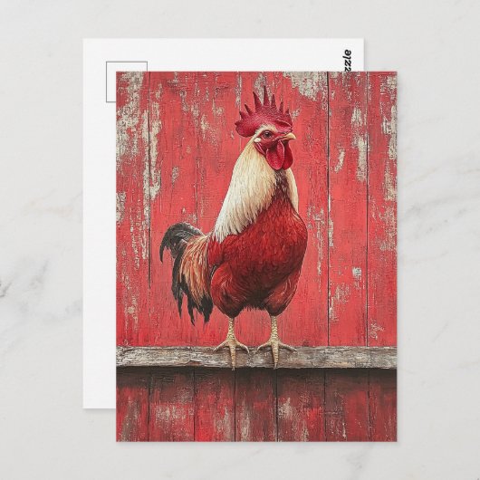 Rooster Red Wood Barwall Postkarte (Vorne/Hinten)
