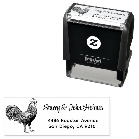 Rooster Return Address Self Inking Stamp Permastempel (Beispiel)