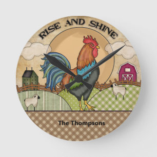 Rooster Rise and Shine Wall Round Clock Runde Wanduhr