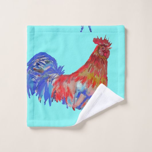 Rooster Roosters Chicken Blue Aqua Boys Mens Badhandtuch Set (Waschlappen)