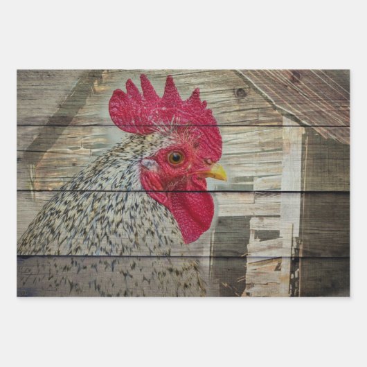 Rooster Rustic Chicken Coop Barboard Board Geschenkpapier Set (Vorderseite 3)