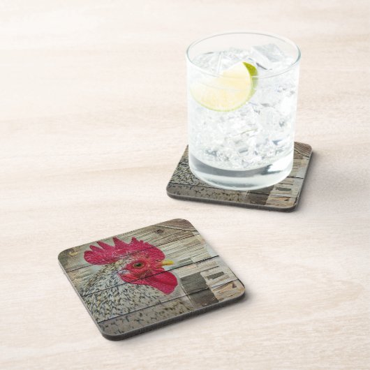 Rooster Rustic Chicken Coop Barboard Board Getränkeuntersetzer (Rechte Seite)