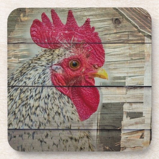 Rooster Rustic Chicken Coop Barboard Board Getränkeuntersetzer (Vorderseite)