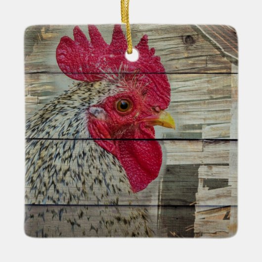Rooster Rustic Chicken Coop Barboard Board Keramikornament (Vorderseite)