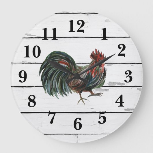 Rooster Rustic Shiplap Farmhouse Decor Große Wanduhr (Vorderseite)