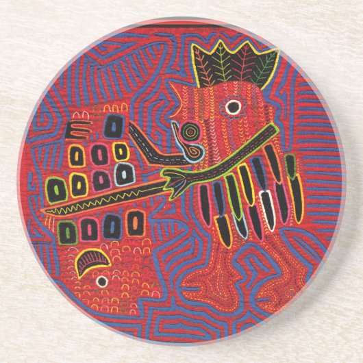 Rooster Scaling a Fish with a Machete Sandstein Untersetzer (Vorne)