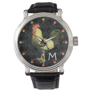 ROOSTER Schwarz-weiß Damask Monogramm Armbanduhr