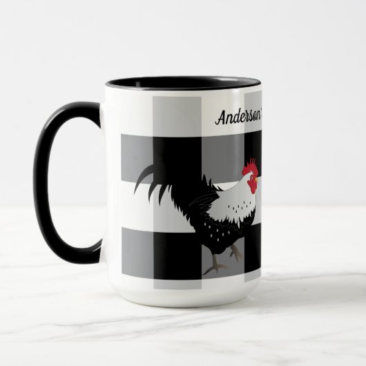 Rooster Schwarz-weiß Karo Custom Coffee Tasse (Links)