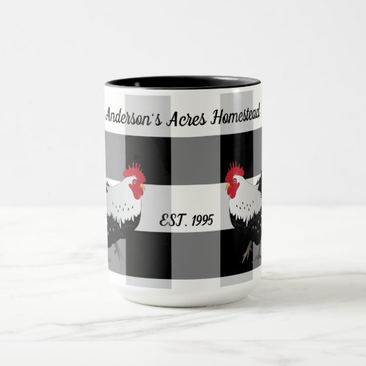Rooster Schwarz-weiß Karo Custom Coffee Tasse (Zentrum)