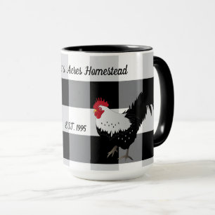 Rooster Schwarz-weiß Karo Custom Coffee Tasse
