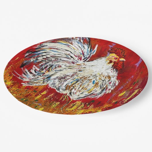 Rooster |Set für 9 Zoll-Teller-Hühnerpapier Pappteller (Schrägansicht)