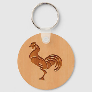 Rooster silhouette engraved on wood design schlüsselanhänger