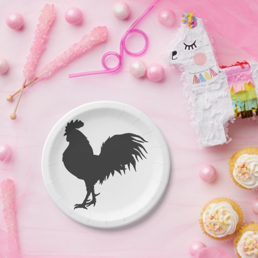 Rooster-Silhouette - Hintergrundfarbe auswählen Pappteller (Party)
