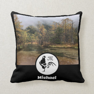 Rooster-Silhouette Monogramm-Foto-Tag Kissen