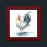 Rooster Splash - Aquarell Erinnerungskiste<br><div class="desc">Rooster Splash I von Melissa Wang. Ein Aquarellhahn,  der mit verschiedenen Farben seitlich gedreht wurde.</div>