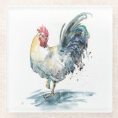 Rooster Splash - Aquarell Glasuntersetzer (Vorderseite)