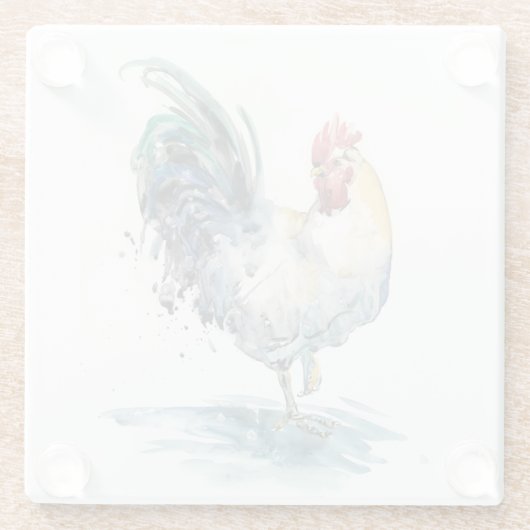 Rooster Splash - Aquarell Glasuntersetzer (Rückseite)